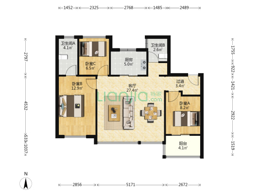 雅戈尔嵩江府 3室1厅2卫 96平方