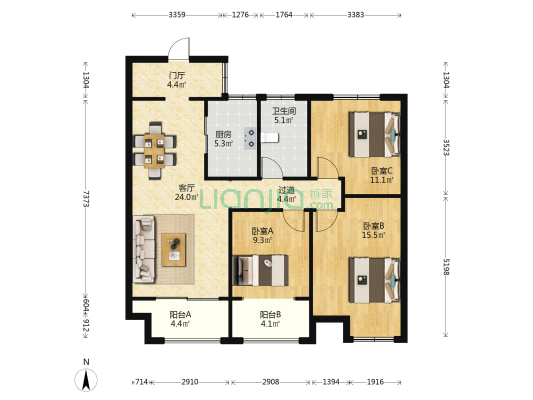 华宇商业中心 3室1厅1卫 112平方