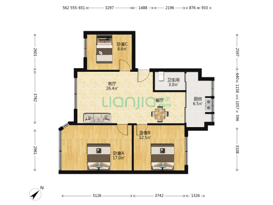 玉溪巷48号 3室1厅1卫 90平方