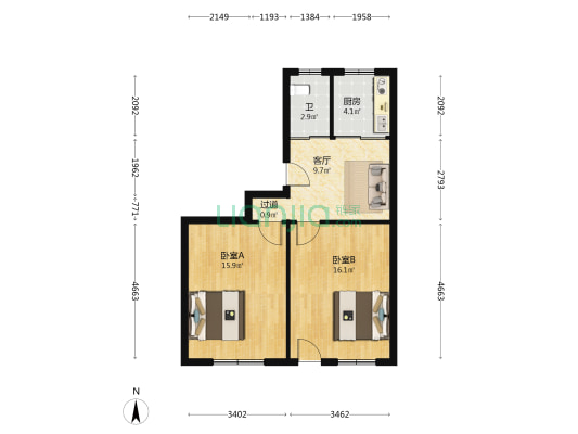 北锁巷 2室1厅1卫 66平方