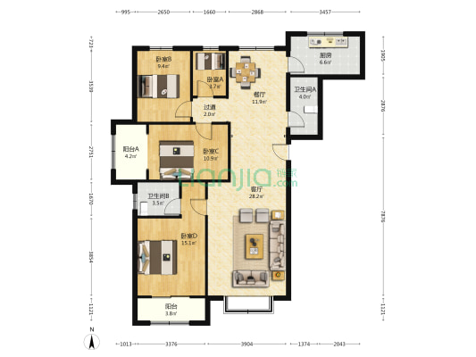 祥云阁 4室2厅2卫 139平方