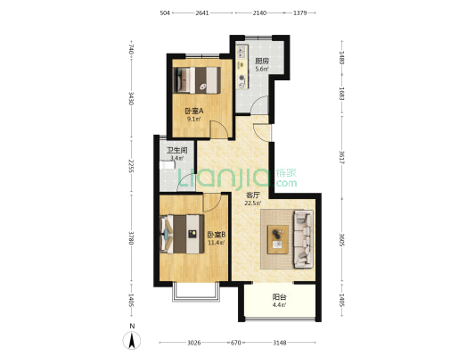 天地新城 简装  中高层 房本满五-户型图