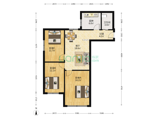 金田公寓 3室1厅1卫 99平方
