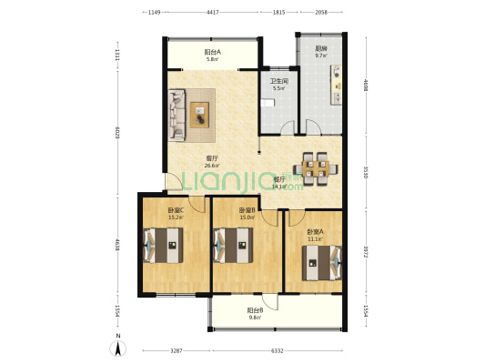 纪检委家属院 3室2厅1卫 131平方