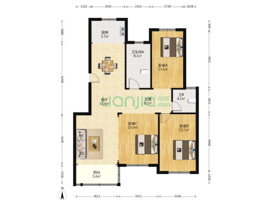 石牌四村 3室1厅2卫 144平方