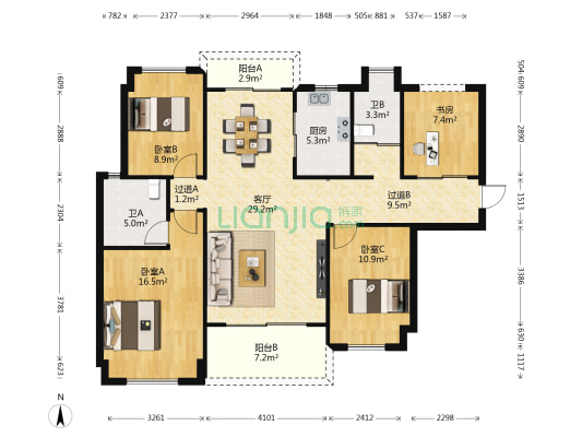 绿湖爱伦堡花园 4室1厅2卫 127平方