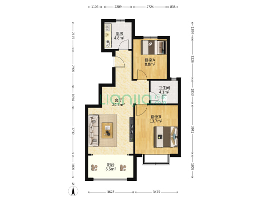 紫荆阁一期A区 2室1厅1卫 86平方