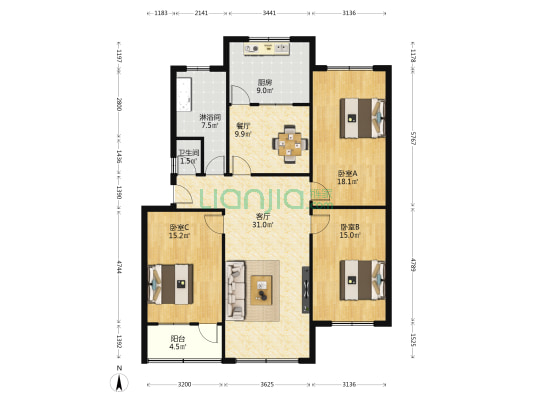 二轻局家属楼 3室2厅2卫 133平方