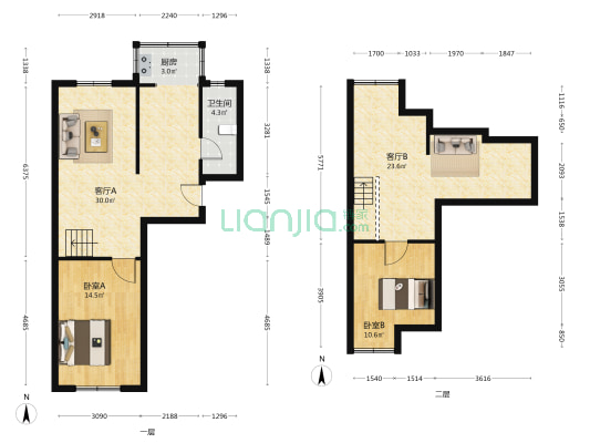 丁香湖畔新城 2室2厅1卫 91平方