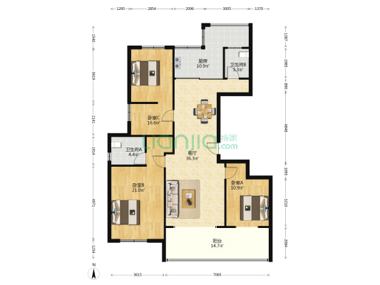 英伦都市 3室1厅2卫 135平方