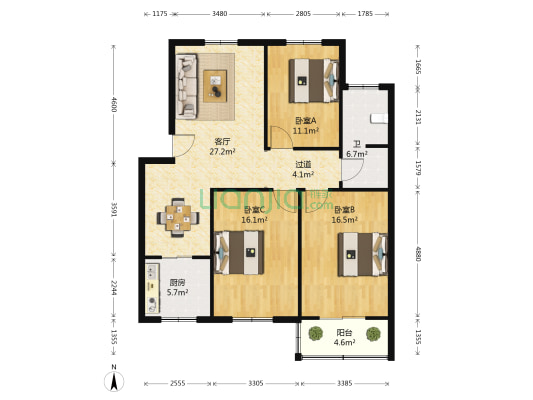 清华园(鼓楼区) 3室1厅1卫 116平方