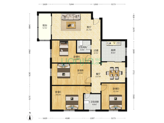 华典大厦 4室2厅2卫 153平方