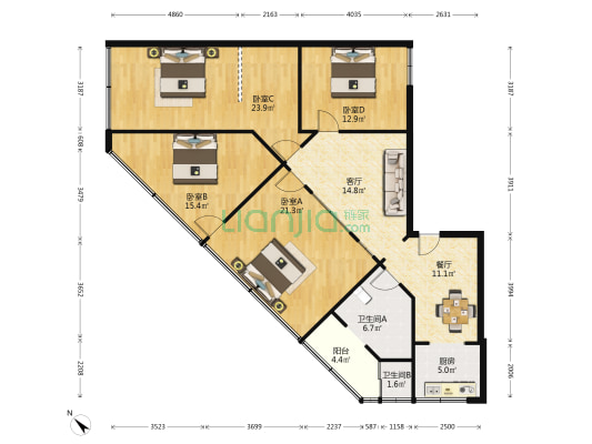 方正街52号 4室2厅2卫 147平方