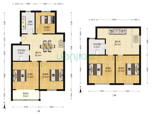 观景二村 5室2厅2卫 136平方
