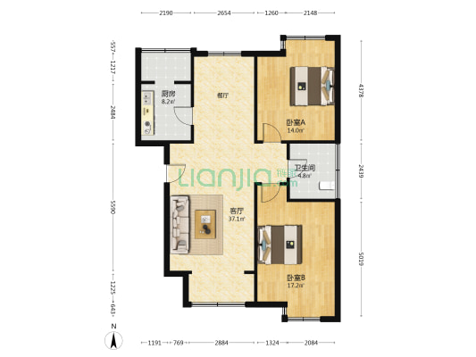 阳光佳园五里 2室1厅1卫 98平方