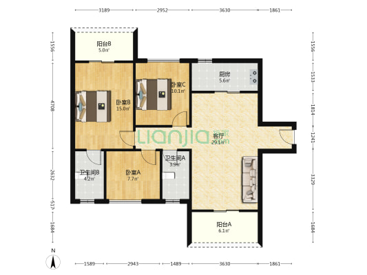 碧桂园铜雀台三期 3室1厅2卫 108平方