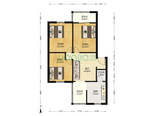 互助里 3室1厅1卫 80平方