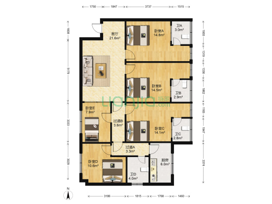 诸海大厦 5室1厅4卫 153平方