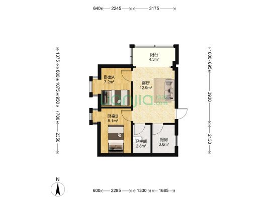工业大道中福南新街 2室1厅1卫 45平方