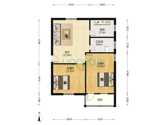 影星度假村文豪花园 2室1厅1卫 80平方