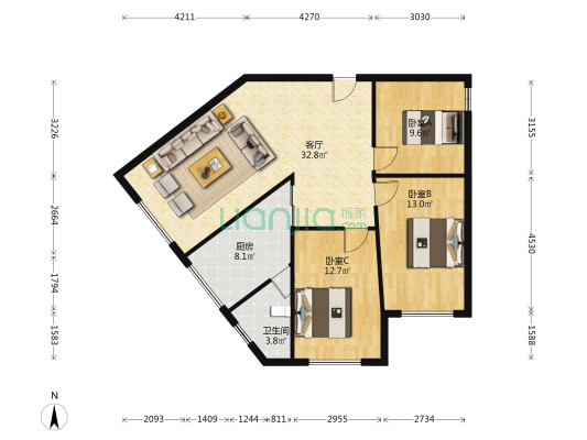 现代花园 3室1厅1卫 94平方
