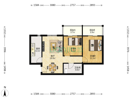 民大佳苑 2室1厅1卫 80平方