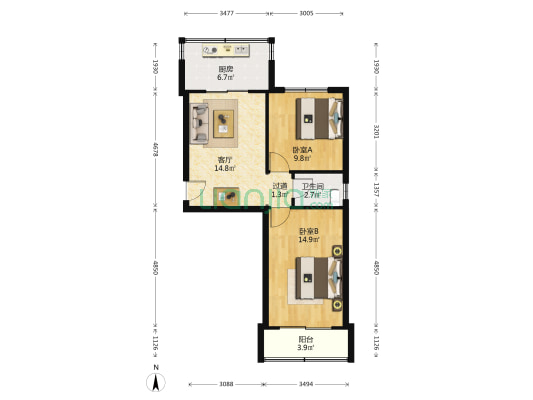 公交六公司西区家属院 2室1厅1卫 63平方