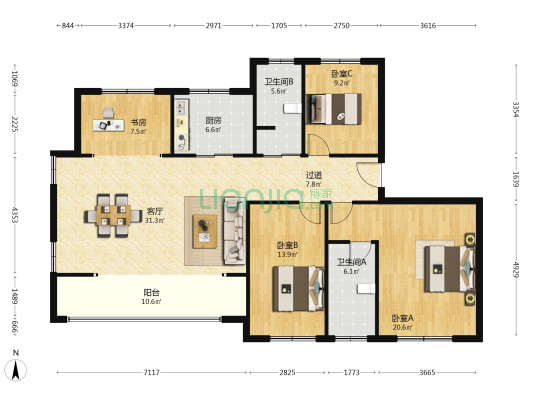 宽泰铂园 4室1厅2卫 141平方