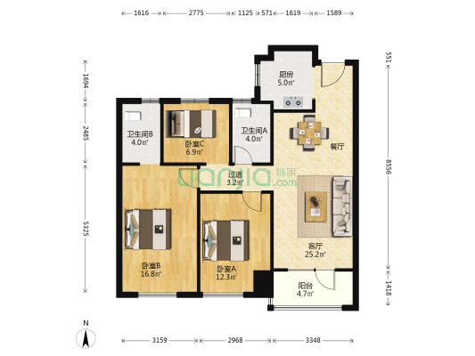 保利璟府华庭 3室1厅2卫 130平方