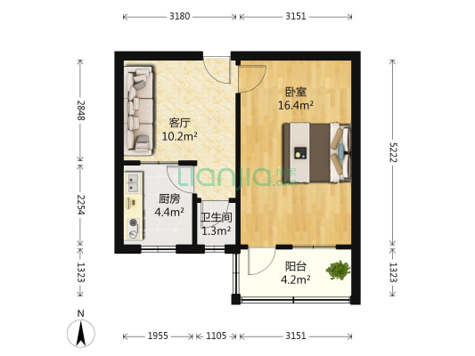 舜玉北区 1室1厅1卫 45平方