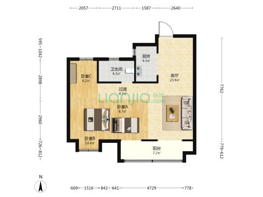 津投奥体华府 3室1厅1卫 88平方