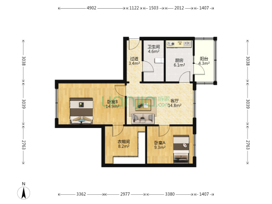 龙江街 2室1厅1卫 80平方