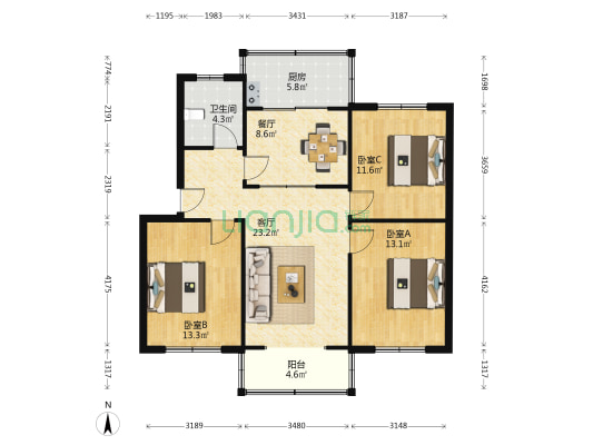 颍泉区交通局家属院 3室2厅1卫 96平方