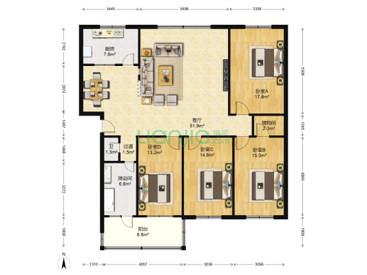 市检察院家属院 4室1厅2卫 164平方