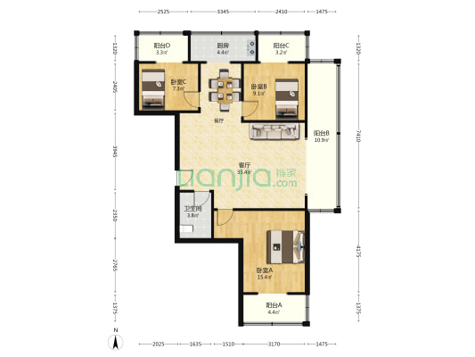 泰和居小区 3室1厅1卫 122平方