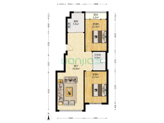 钻石园 2室1厅1卫 90平方