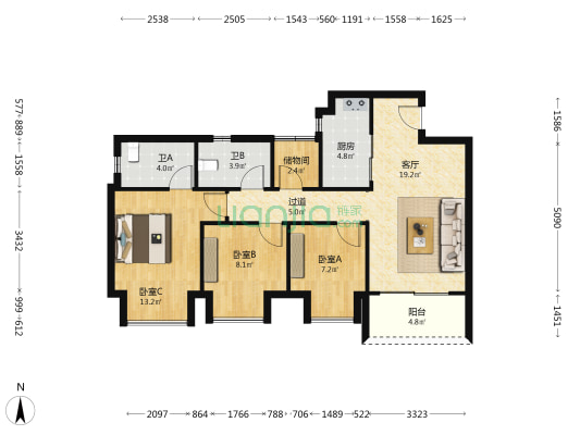 清韵阶庭 3室1厅2卫 83平方