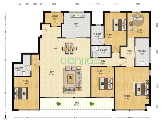 绿城晓风印月 5室1厅4卫 268平方