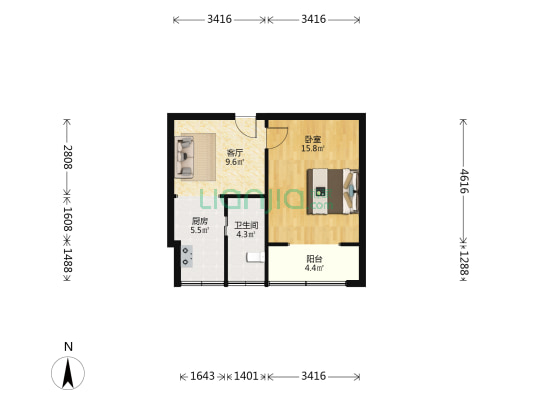 钢花村街119社区 1室1厅1卫 42平方