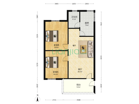 老安山街 2室1厅1卫 76平方
