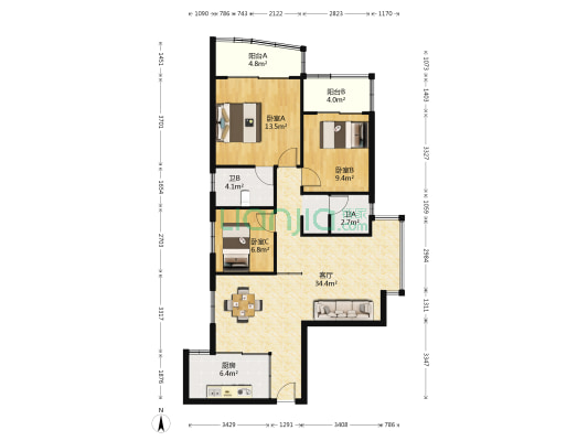 水电碧苑 3室1厅3卫 113平方