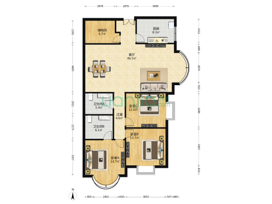 平和苑 3室1厅2卫 162平方