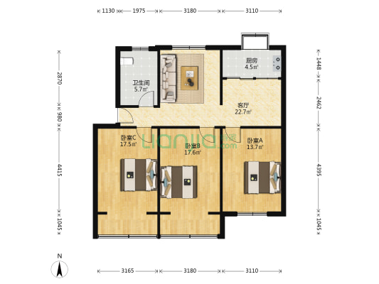 树藩大街455号 3室1厅1卫 98平方