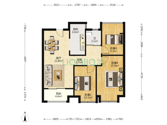 天下名筑 3室1厅1卫 100平方