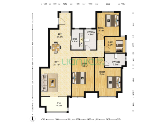 弘信观湖 4室2厅2卫 137平方
