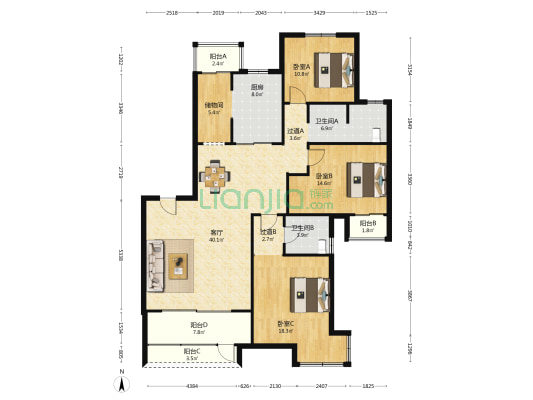 芙蓉山庄C区 3室1厅2卫 143平方