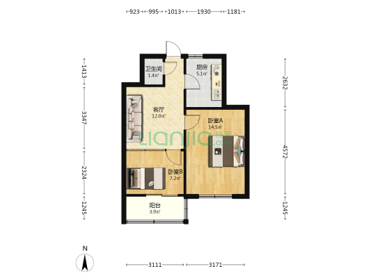 电力局4号院 2室1厅1卫 51平方