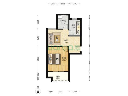 绿地长兴新苑北苑 1室1厅1卫 50平方