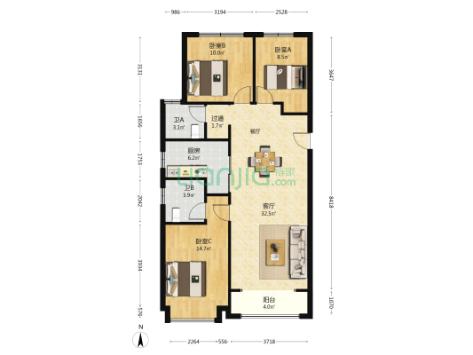 尚悦居 3室1厅2卫 118平方