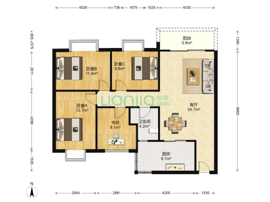 康田春晖园 4室1厅1卫 122平方